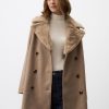 Beige Fur Collar Long Bowl Coat