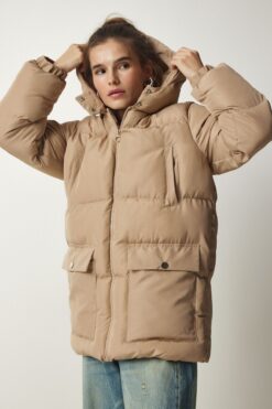 Beige Hooded Puffer Jacket