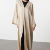 Beige Satin Woven Stone Abaya