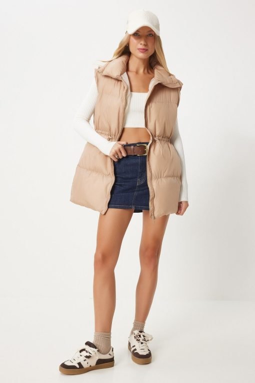 Beige Waist Puffer Vest