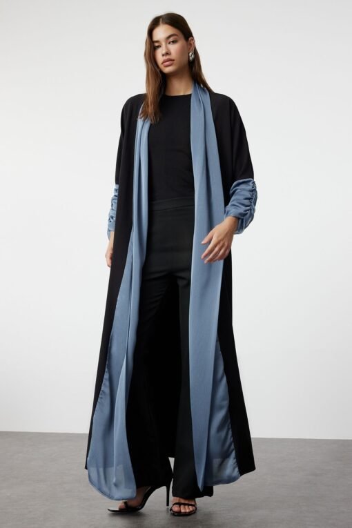 Black Blue Woven Cape & Abaya