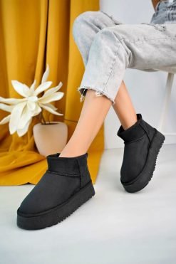 Black Fur Ankle Boots