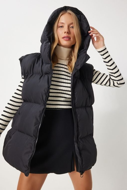 Black Hooded Puffer Vest