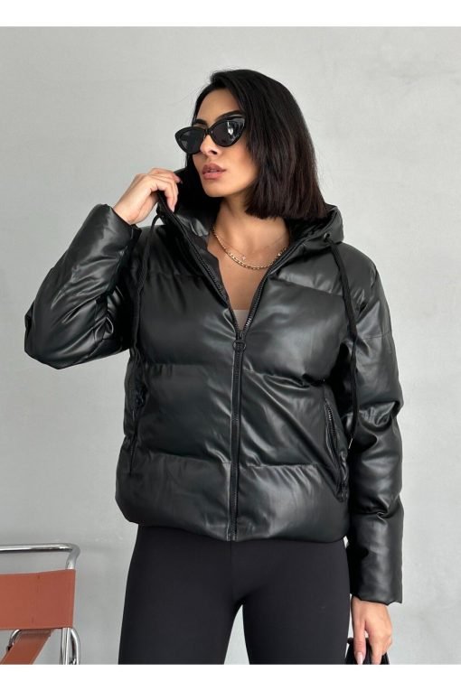 Black Oversize Puffer Leather Jacket