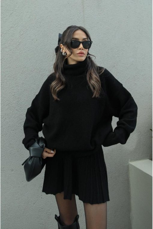 Black Pleated Skirt Sweater Set