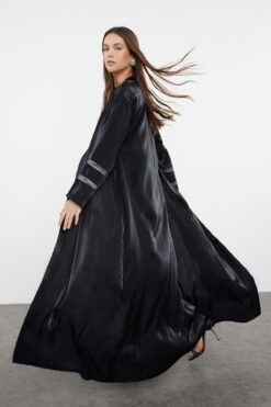 Black Shiny Long Woven Abaya