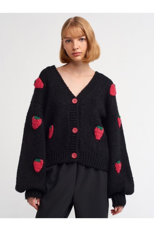 Black Strawberry Balloon Cardigan