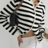 Black Striped with gold button Knitwear Cardigan - Boutique Des Femmes