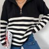 Black Striped Zippered Oversize Sweater - Boutique Des Femmes