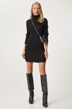 Black Turtleneck Knit Dress