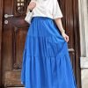 Blue Elastic waist Ruffle Layer Fabric Long Cotton Skirt - Boutique Des Femmes