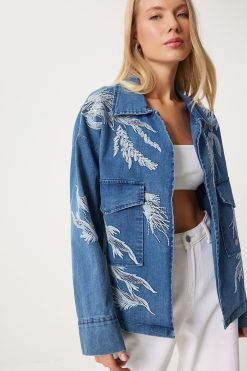 Blue Embroidered Denim Jacket