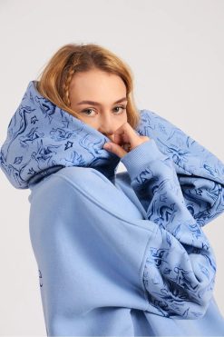 Blue Fleece Oversize Printed Sweatshirt