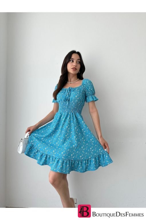 Blue Mini Crinkle Summer Dress - Boutique Des Femmes