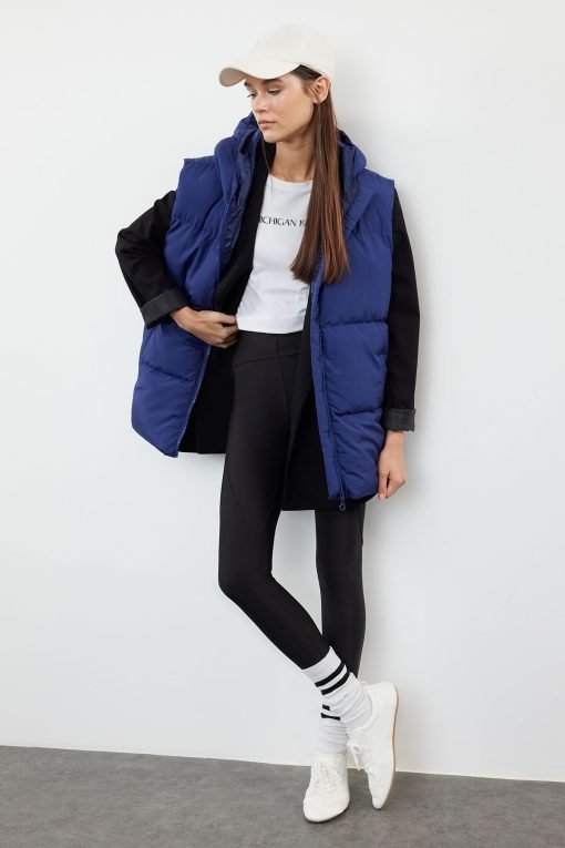 Blue Oversize Hooded Puffer Vest