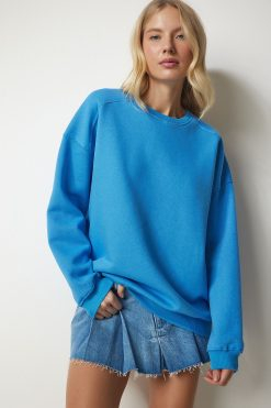 Blue Raised Oversize Sweatshirt