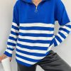 Blue Striped Zippered Oversize Sweater - Boutique Des Femmes