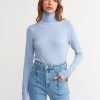 Blue Turtleneck Sleeve Drop Sweater - Boutique Des Femmes