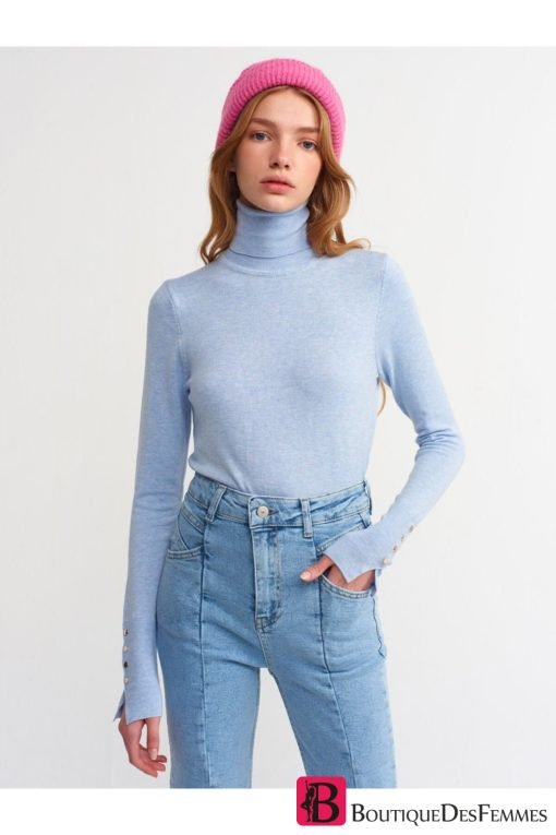 Blue Turtleneck Sleeve Drop Sweater - Boutique Des Femmes