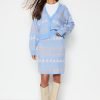 Blue Wide Knitwear Skirt Top Set