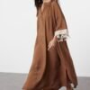 Brown Accessory Detailed Woven Abaya