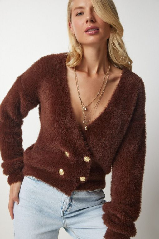 Brown Bearded Knitwear Cardigan - Boutique Des Femmes