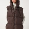 Brown Hooded Oversize Long Puffer Vest