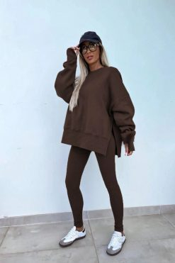 Brown Neck Tights Tracksuit