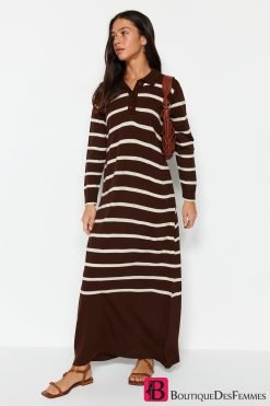 Brown Polo Striped Knit Dress - Boutique Des Femmes