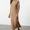 Camel Midi Knitwear Wide Dress