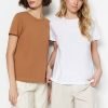 Camel-White 100% Cotton 2-Pack T-Shirt - Boutique Des Femmes