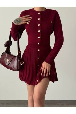 Claret Red Cardigan Two Piece Set