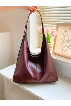 Claret Red Faux Leather Shoulder Bag