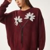 Claret Red Flower Knitwear Sweater