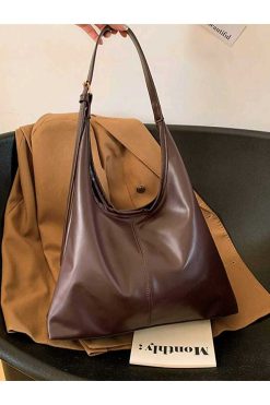 Coffee Faux Leather Shoulder Bag