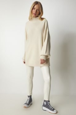 Cream Stand Collar Oversize Sweater