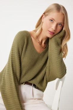 Dark Age Green V Neck Knitwear Sweater