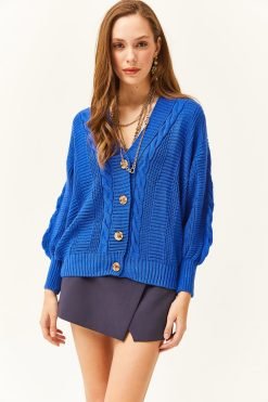 Dark Blue Hair Knitted Cardigan