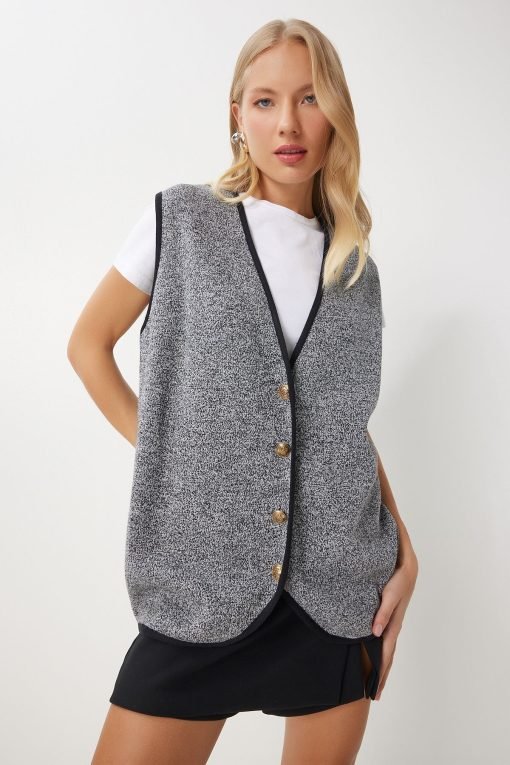 Dark Grey Buttoned Knit Vest