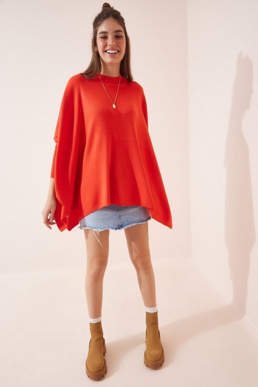 Dark Orange Oversize Poncho Sweater