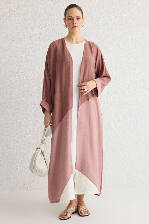 Dusty Rose Block Long Woven Abaya