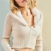 Ecru Faux Fur Crop Sweater - Boutique Des Femmes