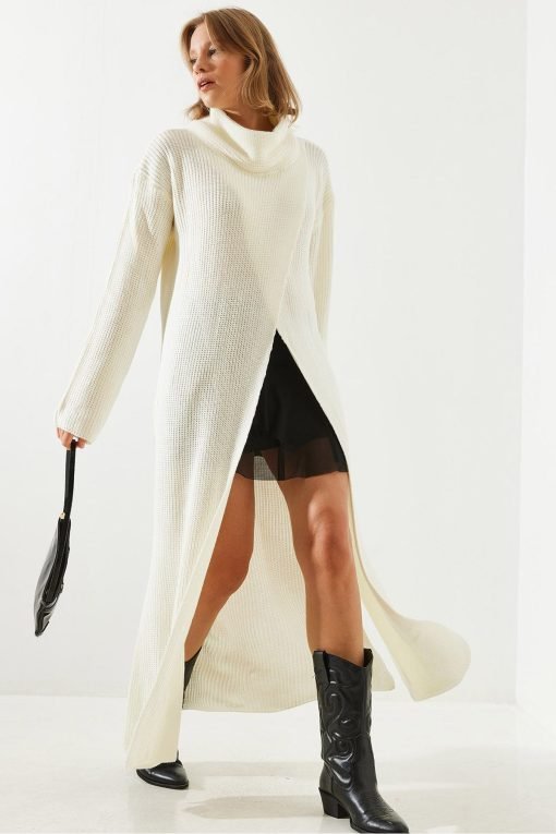 Ecru Loose Long Poncho Dress