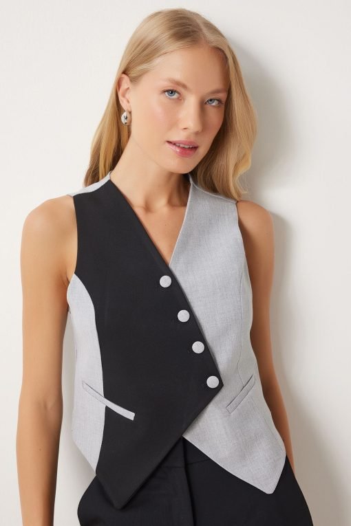 Gray Black Contrast Vest