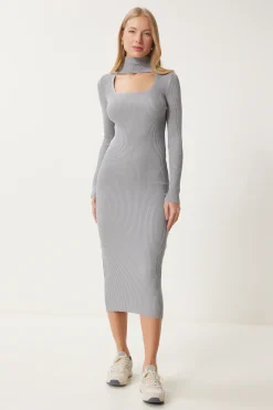 Gray Collar Knit Dress