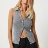 Gray Polo Neck Knit Vest