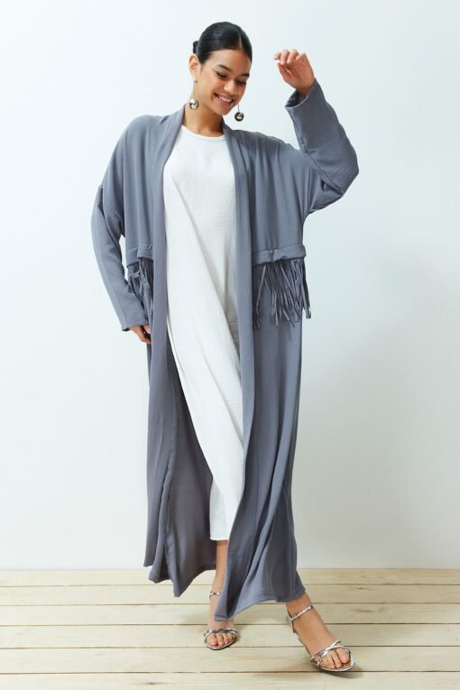 Gray Tassel Woven Abaya