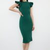 Green Corded Sleeve Pencil Dress - Boutique Des Femmes