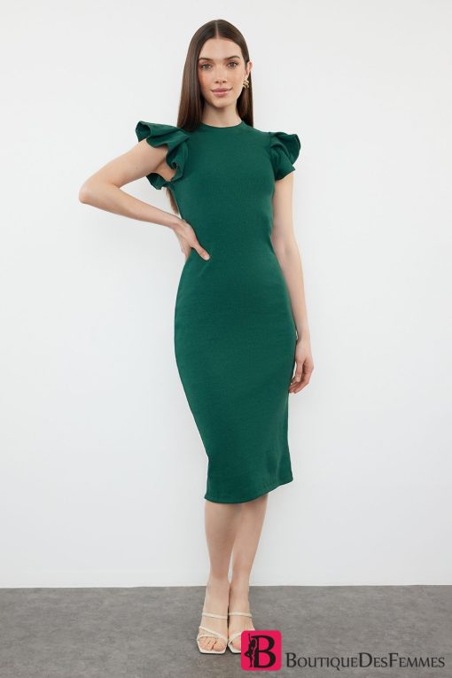 Green Corded Sleeve Pencil Dress - Boutique Des Femmes