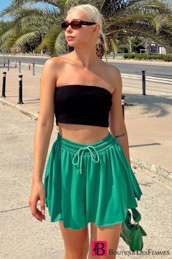 Green Double Layer Skirt Shorts - Boutique Des Femmes